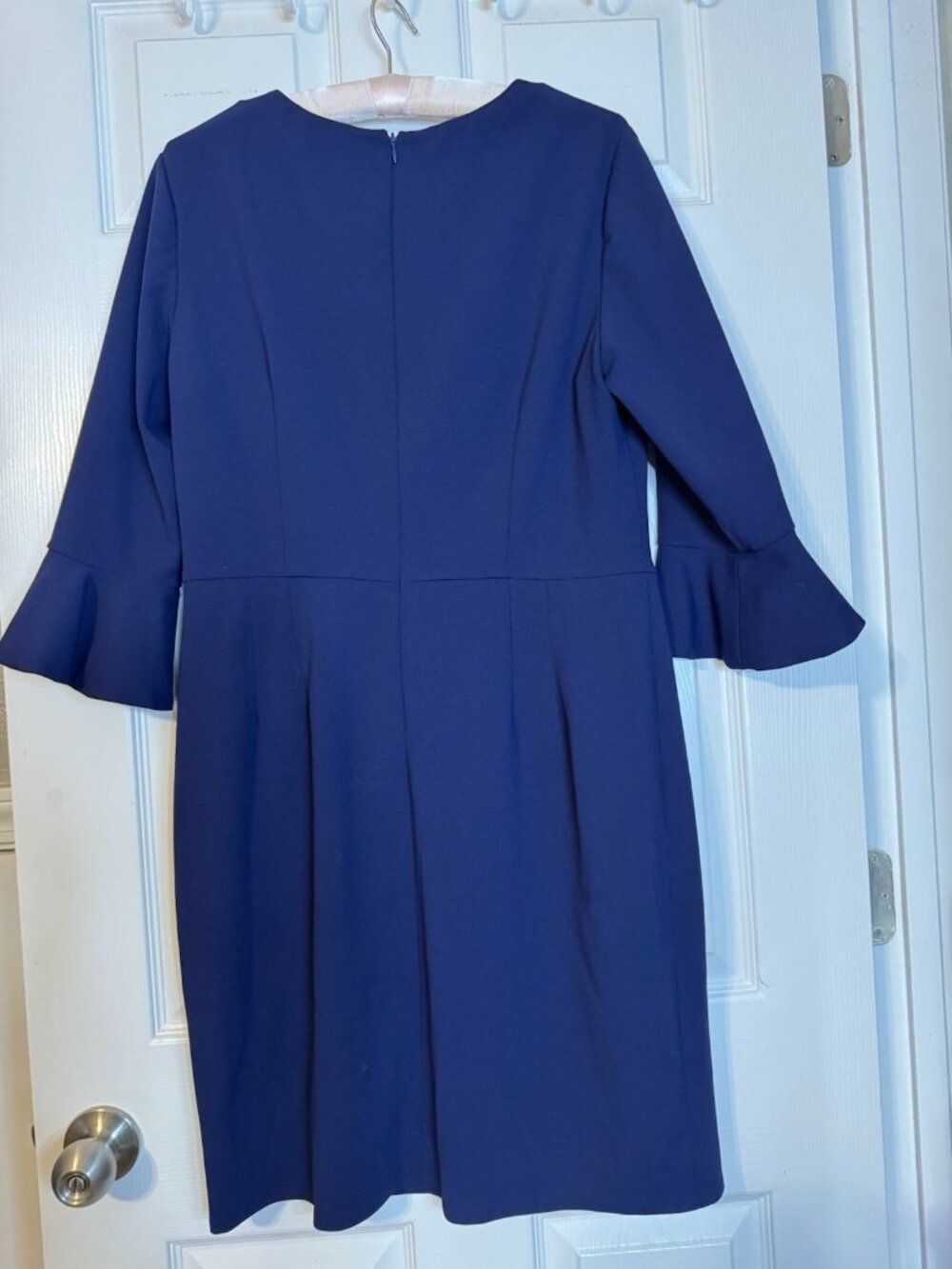 Donna Morgan Dress 12 Blue 3/4 Long Sleeve Flutter Career Church NEW - Picture 7 of 10